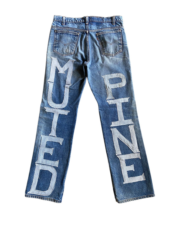 Reworked Muted Pine Denim Jeans by david turner