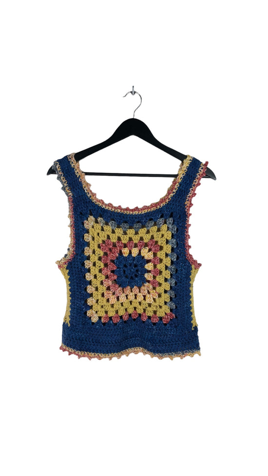 1970's Granny Square Handmade Crochet Vest Sz S