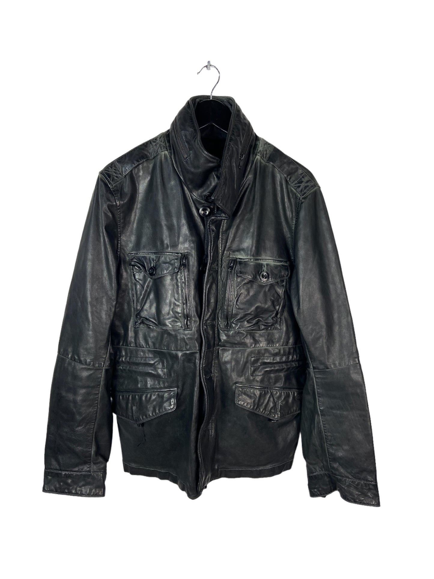 VTG Diesel Black Leather 4-Pocket Jacket Sz XL