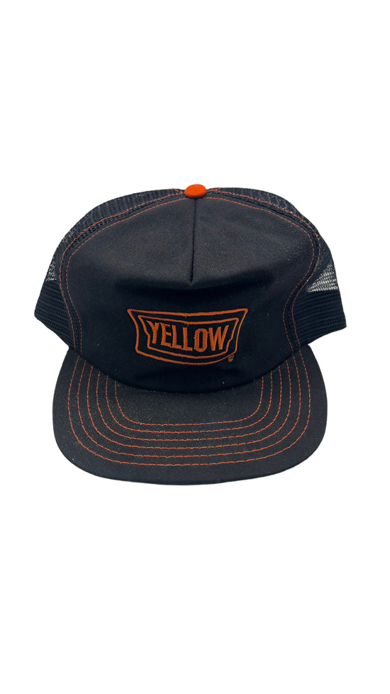 Vtg Yellow Embroidered Trucker Hat