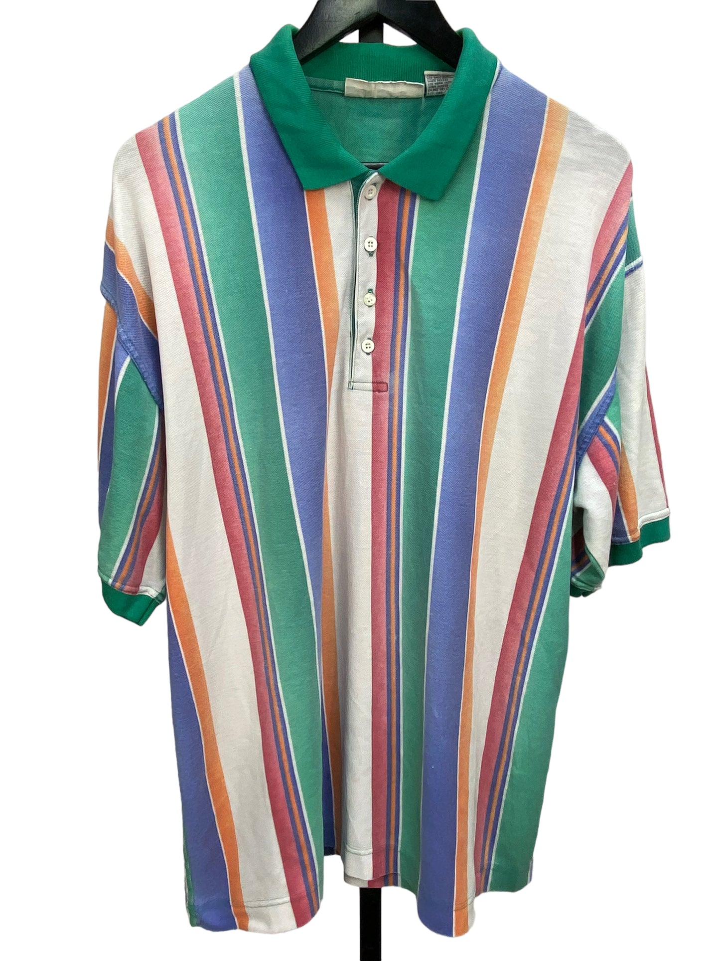 VTG Green Collar Striped Button Shirt Sz XL