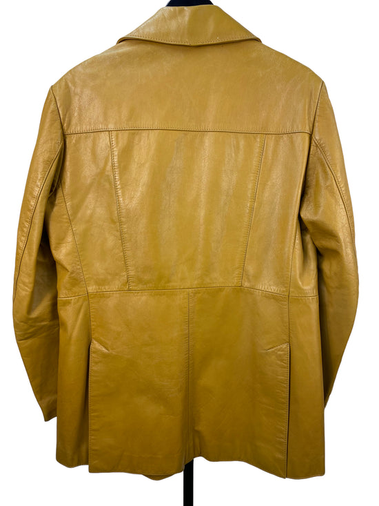 VTG Yellow Leather Coat Sz L