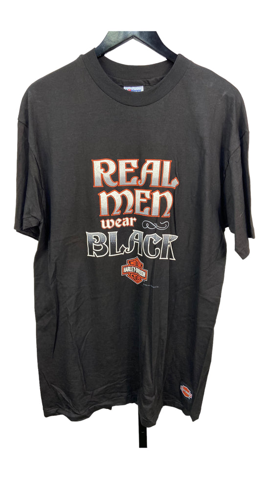 *Early Dryrotted* VTG Harley Davidson "Real Men" Tee Sz L